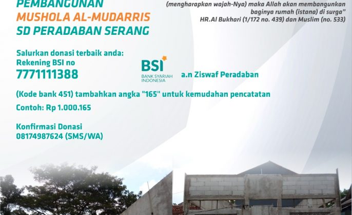 Donasi Pembangunan Mushola Al-Mudarris SD Peradaban